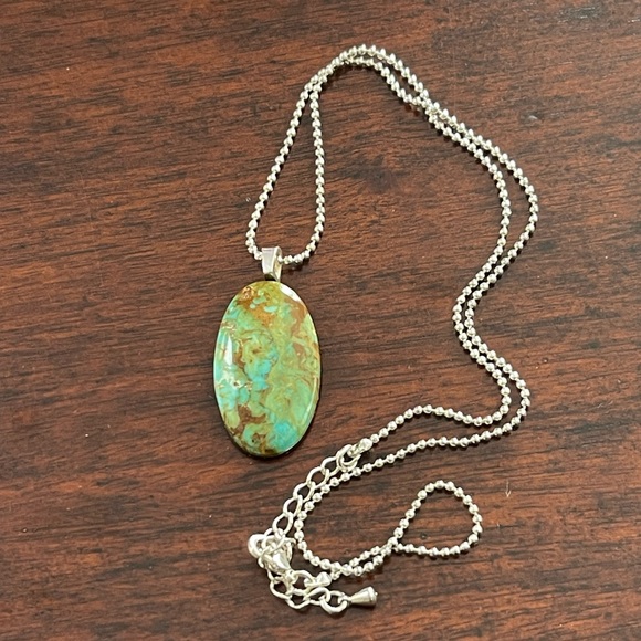 Natural Arizona turquoise sterling silver pendant necklace - Picture 2 of 8